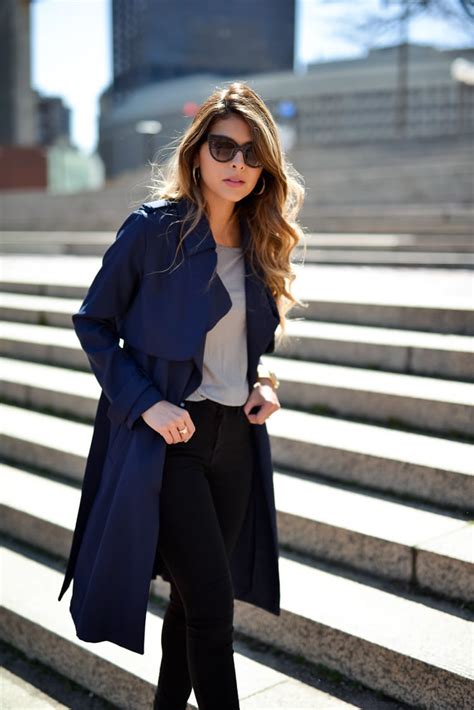 navy blue trench coat outfit